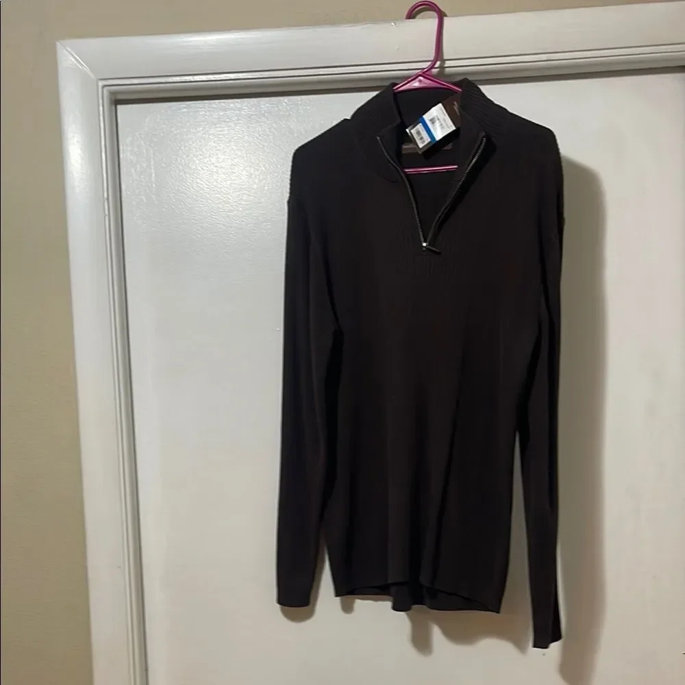 Perry Ellis Dark Chocolate Quarter-Zip Sweater NWT xl